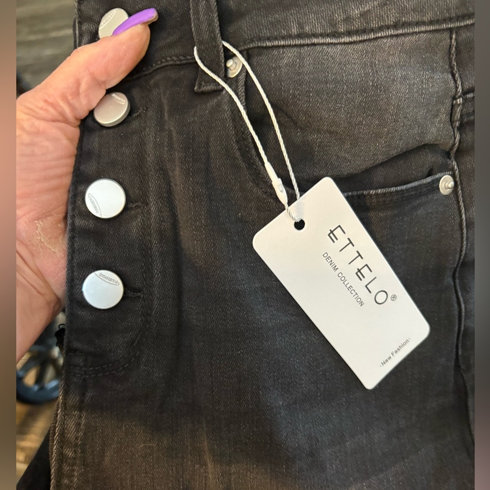 ETTELO Size 8 Black High Waisted Stretchy Jeans/Pants with Pockets nwt - Picture 6 of 9